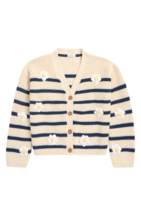 Kids' Stripe Daisy Embroidered Cotton Cardigan (Baby & Toddler, Little Kid)