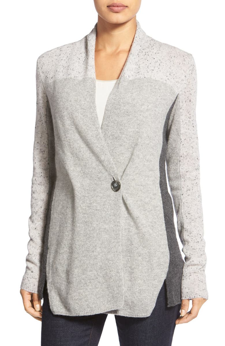 White + Warren Colorblock Wrap Front Cashmere Cardigan, Main, color, 
