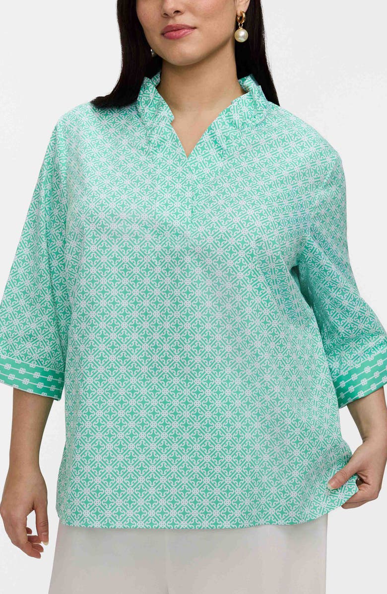Foxcroft Tammy Geo Lattice Print Ruffle Collar Cotton Top, Main, color, 