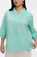 Foxcroft Tammy Geo Lattice Print Ruffle Collar Cotton Top