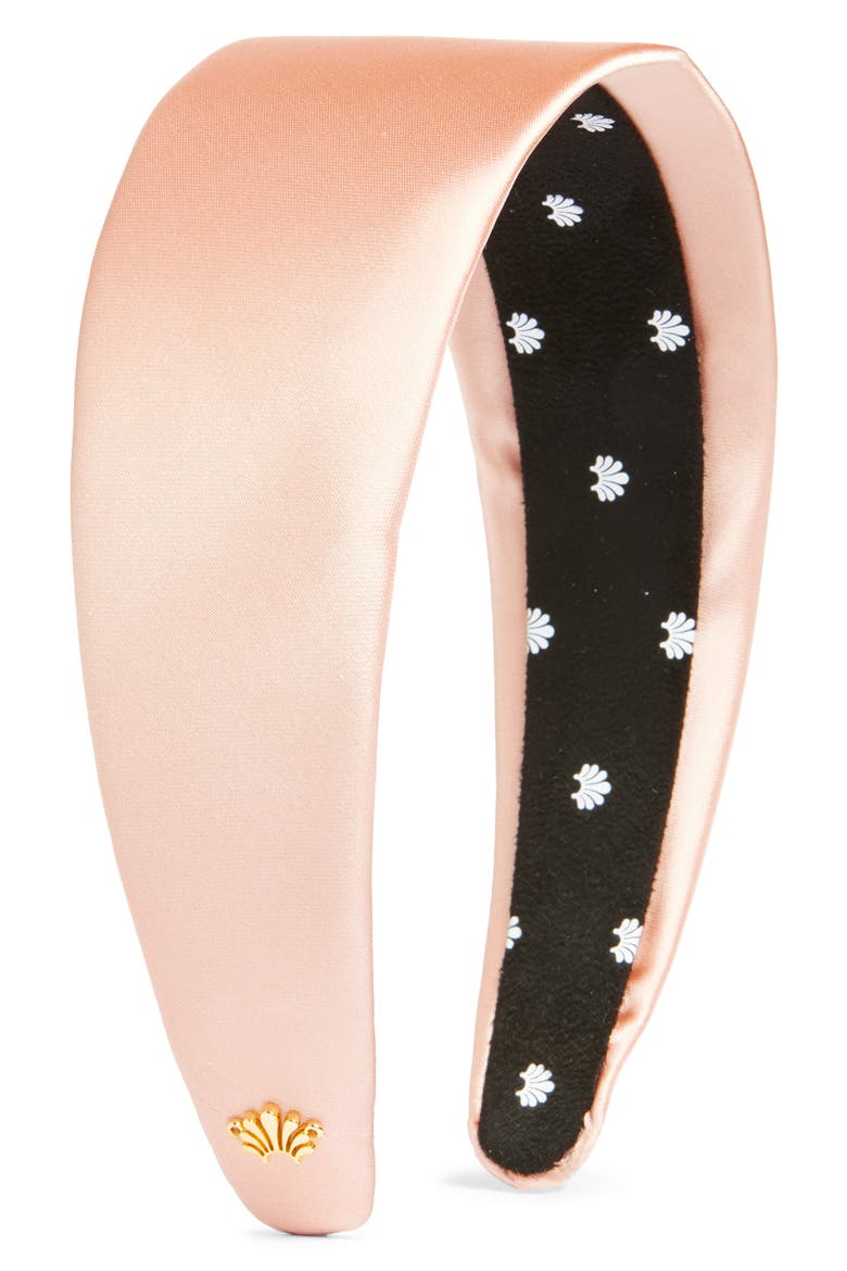 Brigitte Silk Satin Headband, Main, color, BLUSH MELON