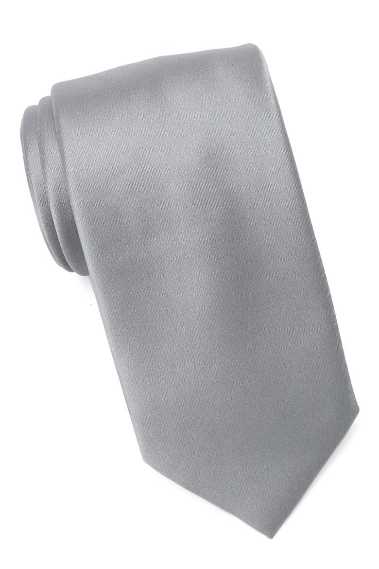 Solid Satin Tie, Main, color, CHARCOAL