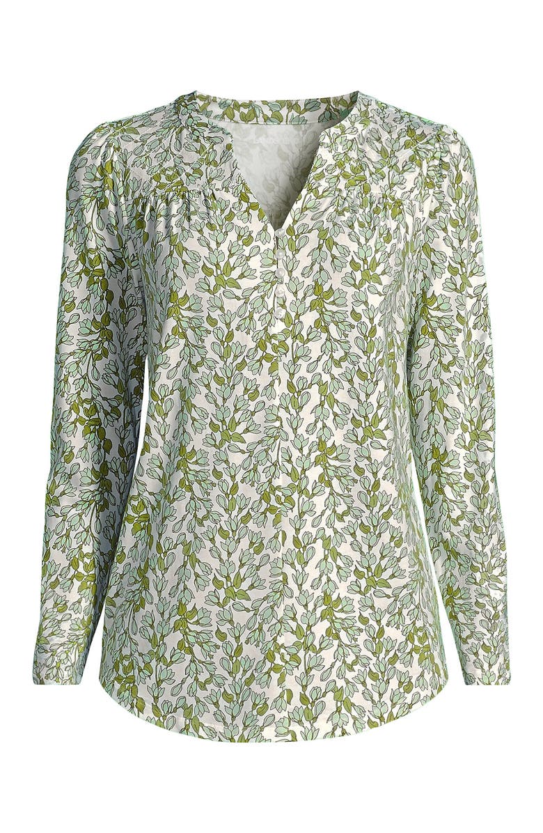 Lands' End Long Sleeve Lightweight Jersey Notch Neck Tunic Top, Alternate, color, Ivory/Icy Mint Bloom Floral