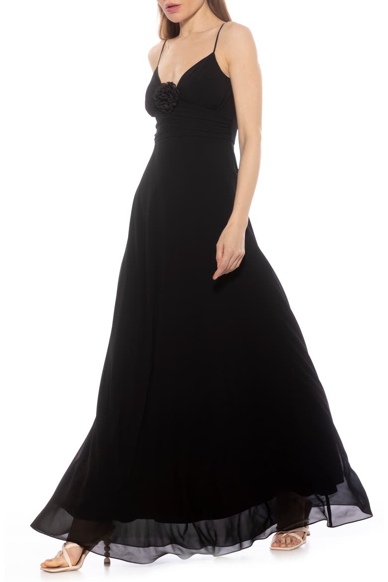 Layla Rosette Maxi Dress, Alternate, color, BLACK