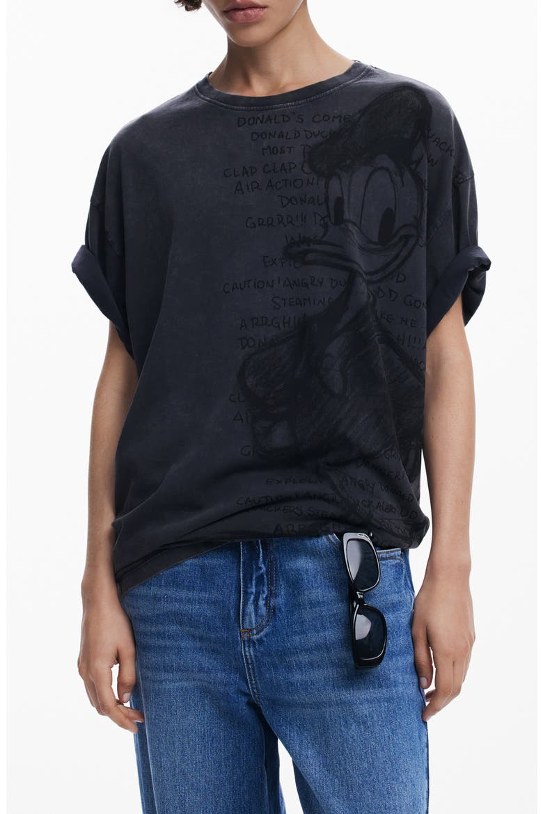 Donald Duck Drawing Cotton Graphic T-Shirt, Main, color, NEUTRAL GRAY