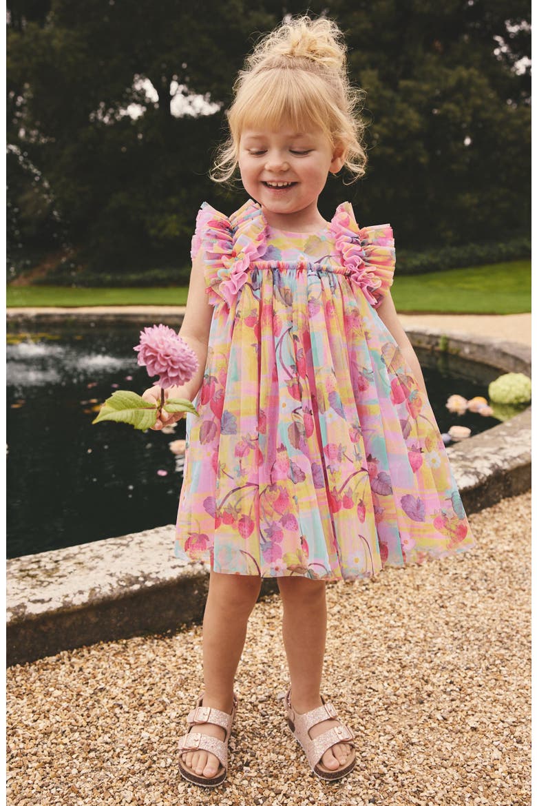 Kids' Ruffle Mesh Dress, Alternate, color, PINK MULTI