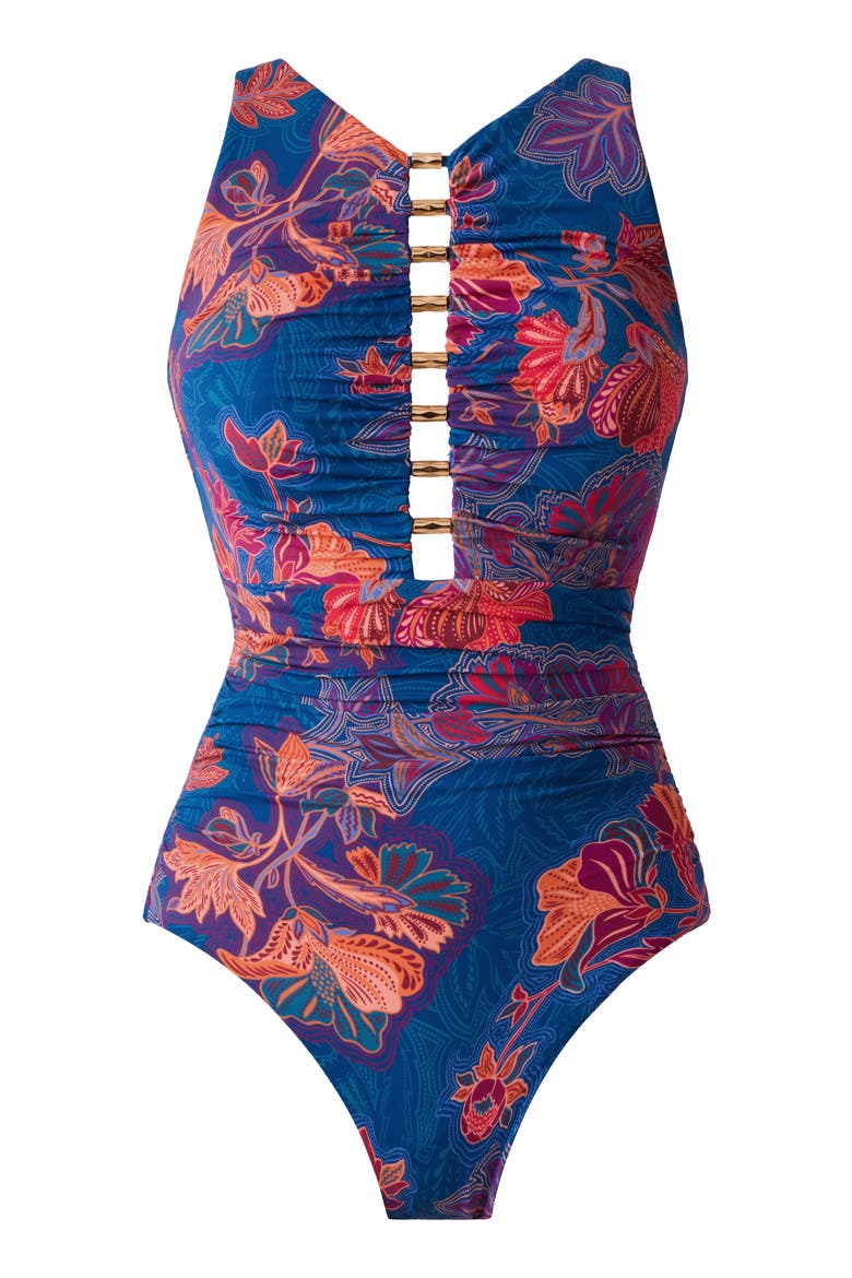 Decoupage Swizzle One-Piece Swimsuit, Alternate, color, BLUE MULTI