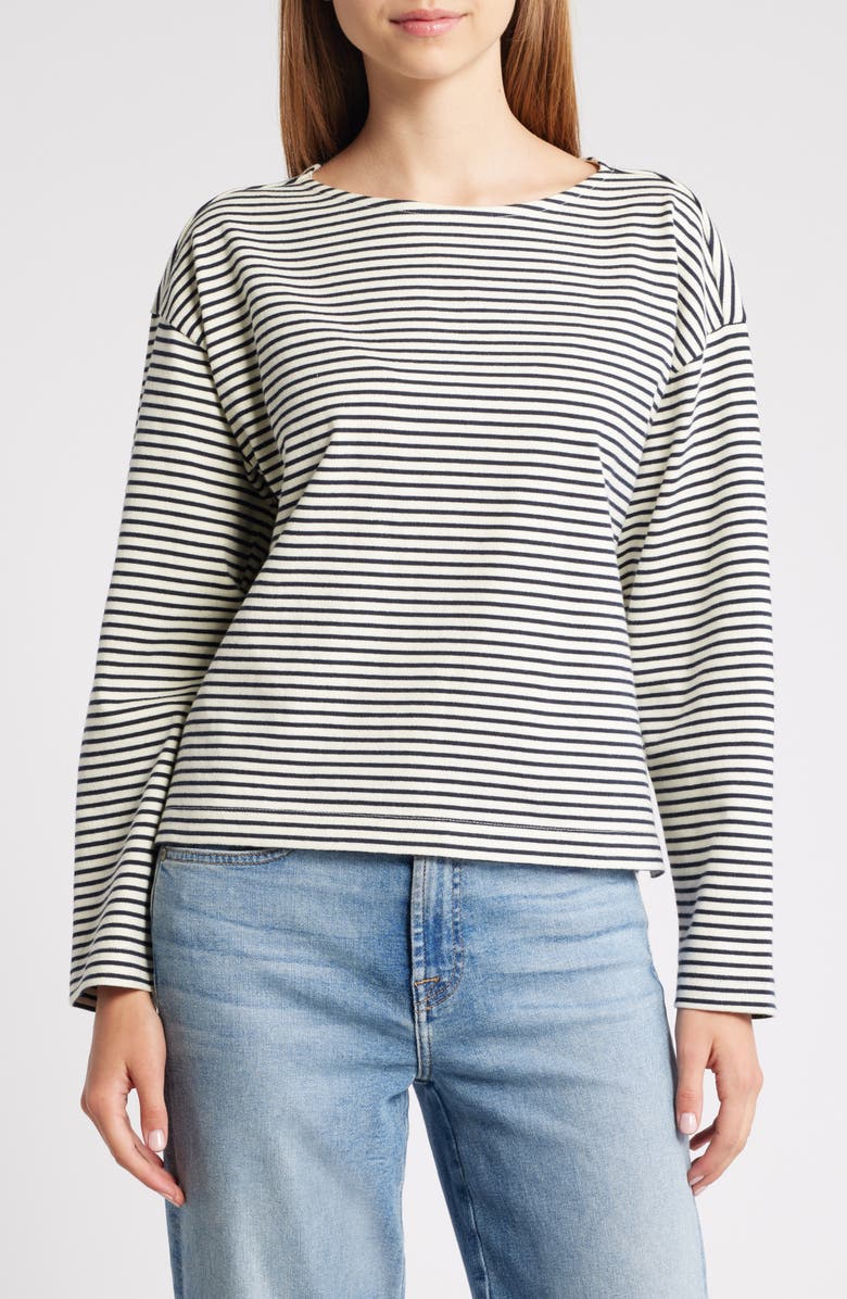 Rails Macy Stripe Long Sleeve Cotton T-Shirt, Main, color, Ivory Navy Micro Stripe