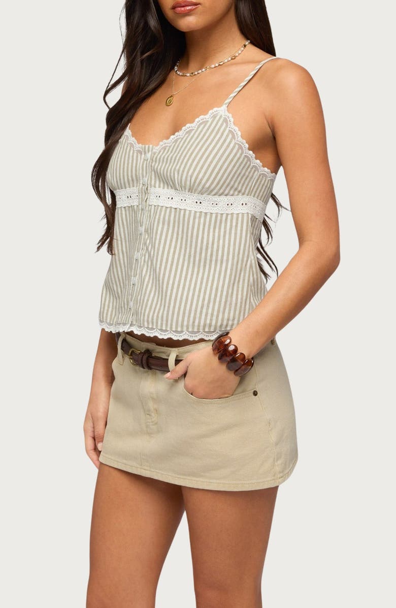 EDIKTED Elodie Stripe Lace Trim Tank, Alternate, color, 