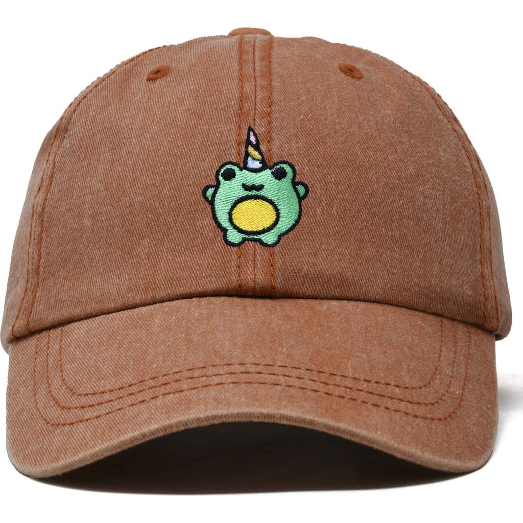 Dalix Froggy Unicorn Embroidered Cap In Washed Orange