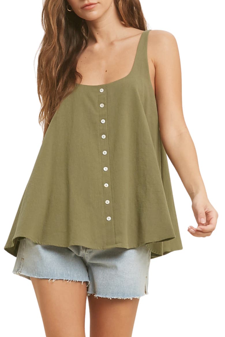 Button Front Cotton Gauze Tank, Main, color, OLIVE