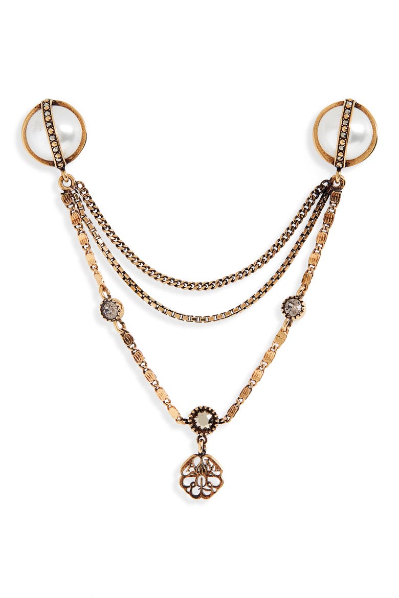 Alexander McQueen Signature Charm Chain Brooch, Main, color, GOLD