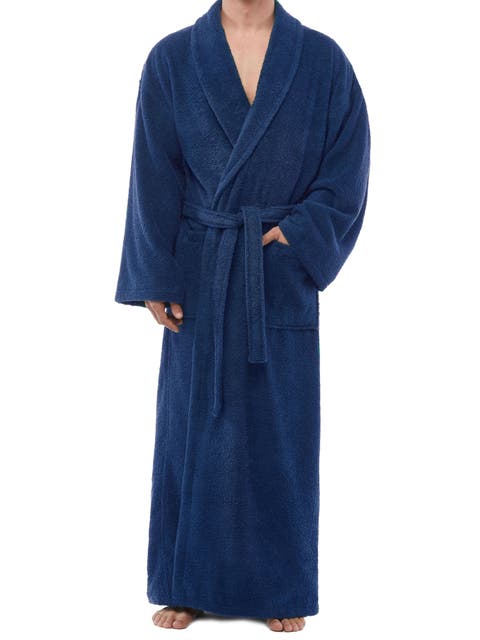 Mens Classic Shawl Collar Ankle Length Terry Bathrobe