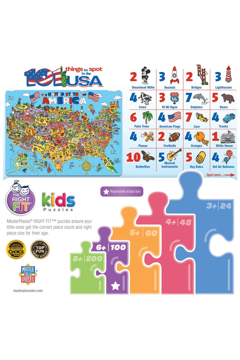 101 Things to Spot USA 100 Piece Puzzle, Alternate, color, Multicolor