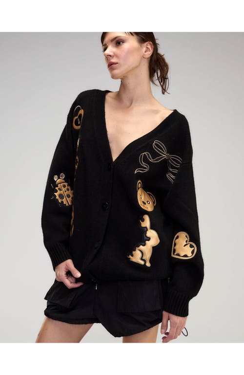 Cynthia Rowley Playful Patchwork Cardigan In Black_gold