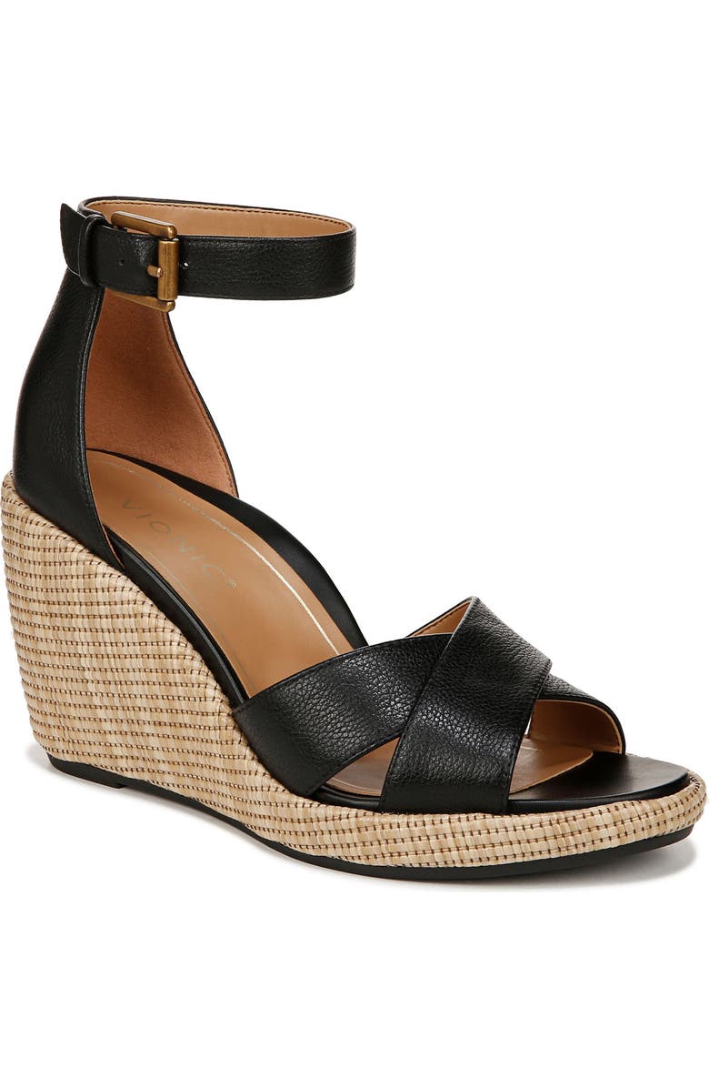 Vionic Marina Ankle Strap Wedge Sandal, Main, color, Black