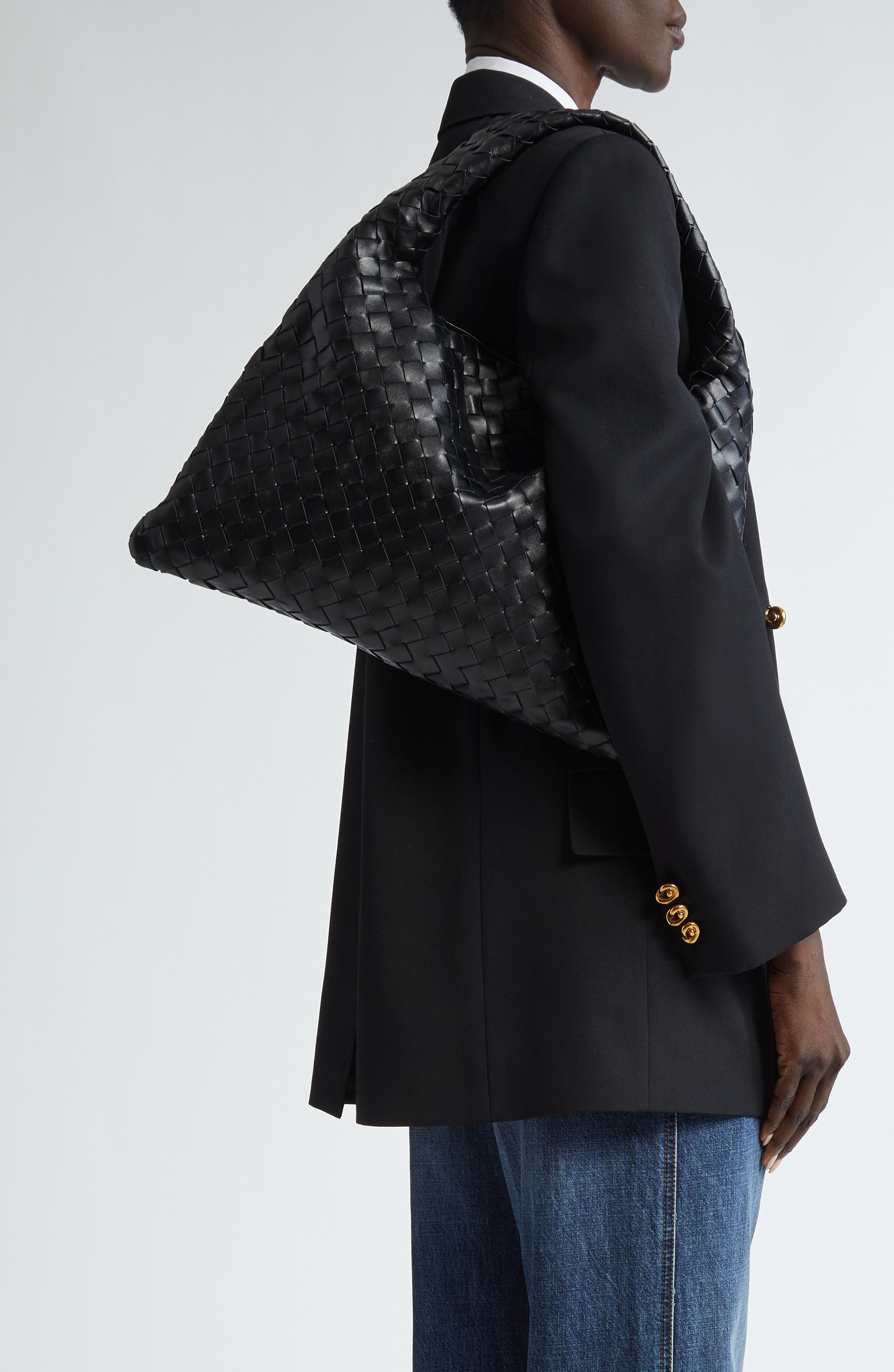 Bottega Veneta Small Hop Intrecciato Leather Hobo Bag, Alternate, color, 1019 Black-M Brass