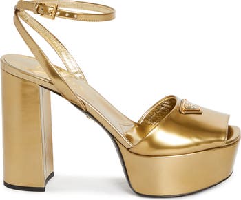Logo Metallic Leather Platform Sandal