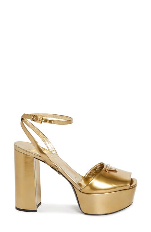 Prada Metallic Leather Ankle-strap Platform Sandals In Platino