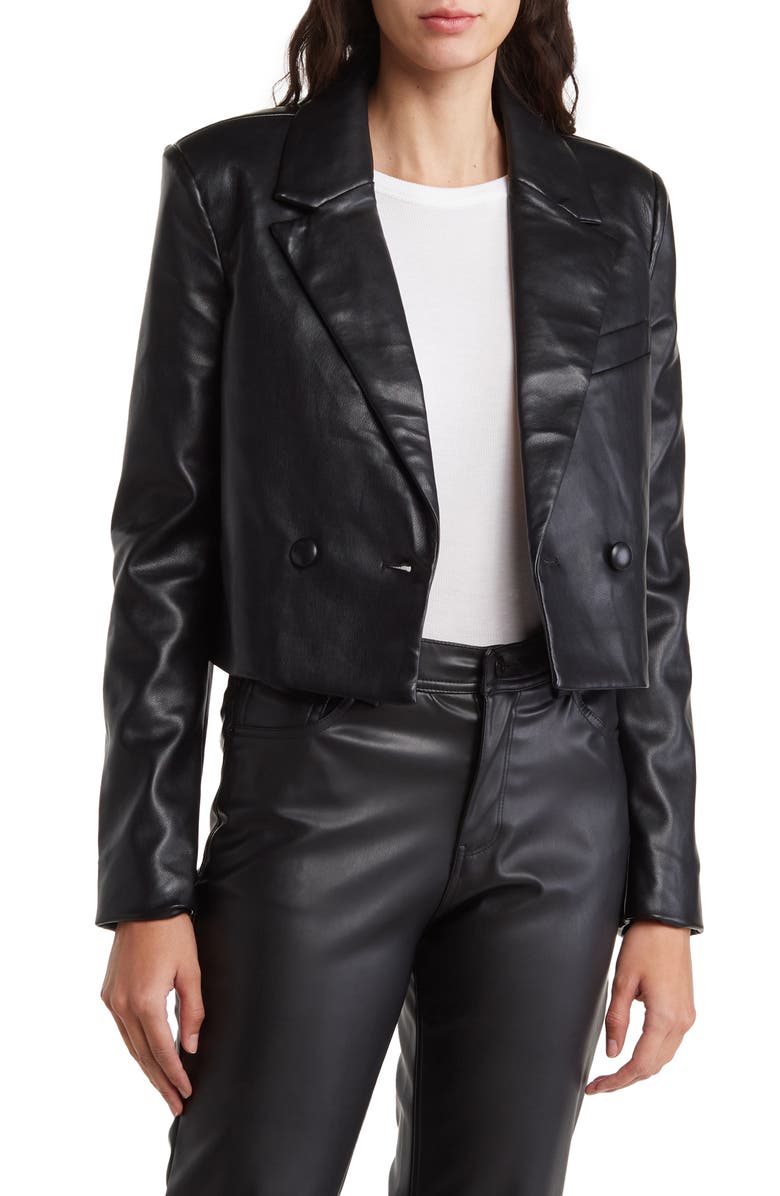 Avec Les Filles Faux Leather Double Breasted Crop Jacket, Main, color, 