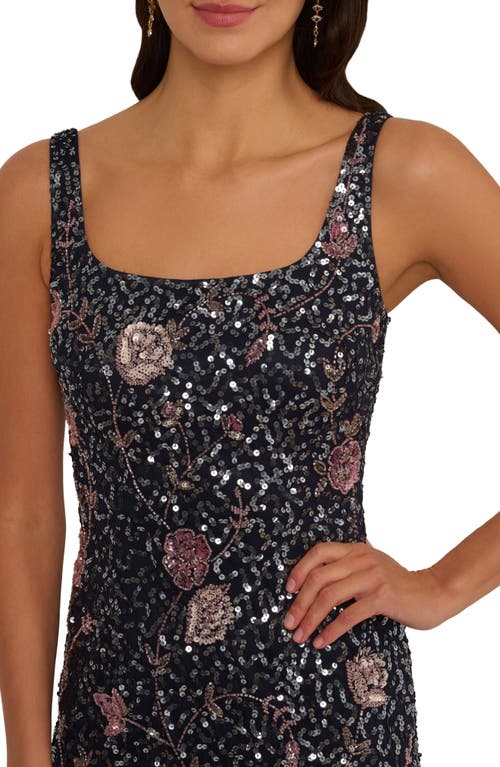 ADRIANNA PAPELL ADRIANNA PAPELL SEQUIN FLORAL COCKTAIL MIDI DRESS 