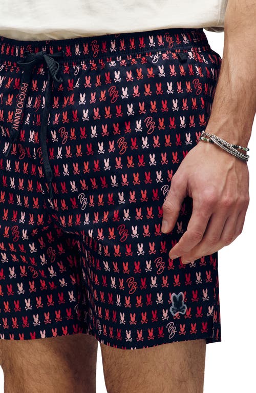 Psycho Bunny Ken Allover Print Swim Trunks In Black