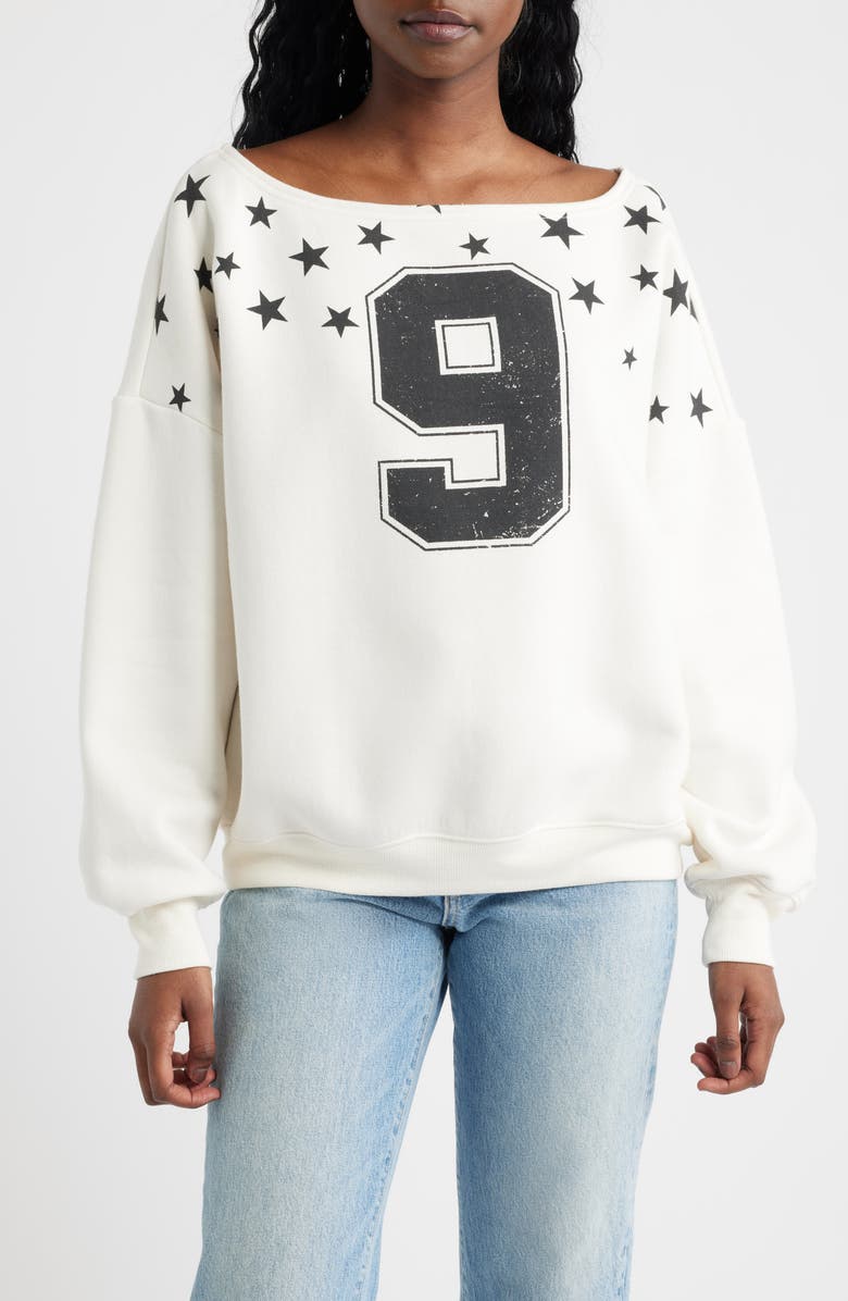 Vinyl Icons Nine Stars One Shoulder Graphic Sweatshirt, Main, color, Marshmallow