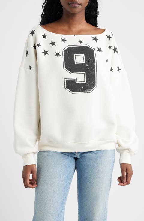 Nine Stars One Shoulder Graphic Sweatshirt