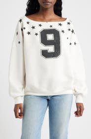 Vinyl Icons Nine Stars One Shoulder Graphic Sweatshirt