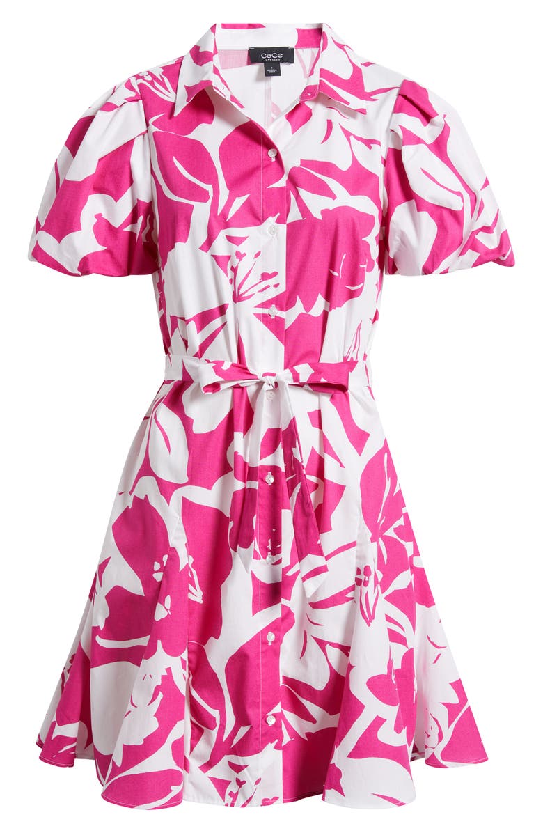 CeCe Floral Short Sleeve Cotton Mini Shirtdress, Main, color, Pink Multi