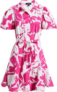 CeCe Floral Short Sleeve Cotton Mini Shirtdress