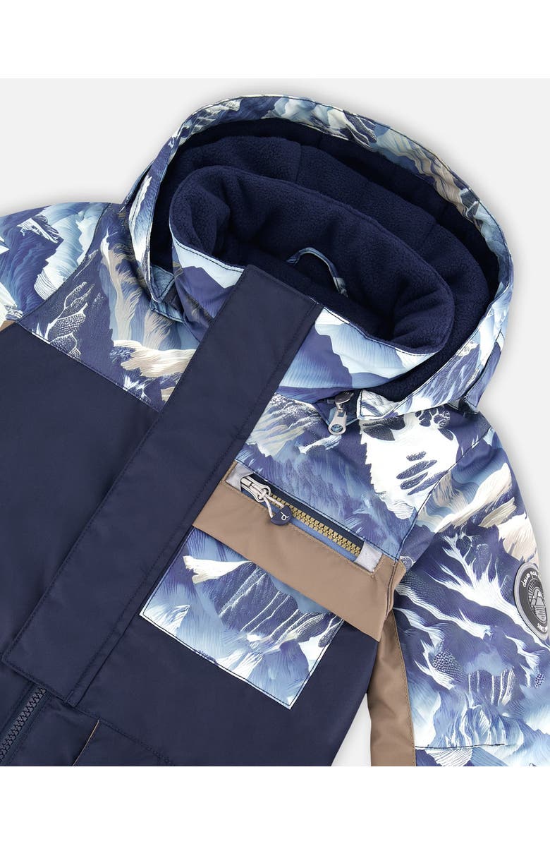 Deux par Deux One-Piece Play Snowsuit with Mountains, Alternate, color, Navy Blue