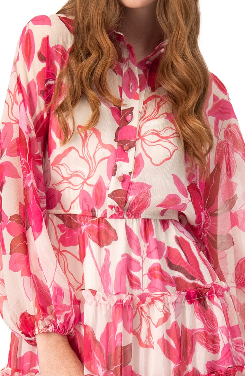 IVONNE Short Floral Print Shirt Dress with Long Sleeves, Alternate, color, Fuchsia