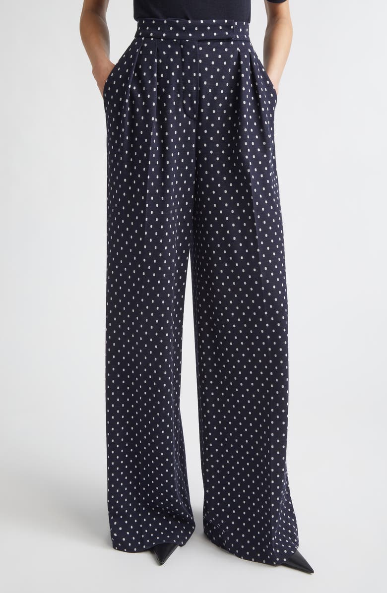 Max Mara Pleated Dot Jacquard Knit Wide Leg Pants, Main, color, Ultramarine