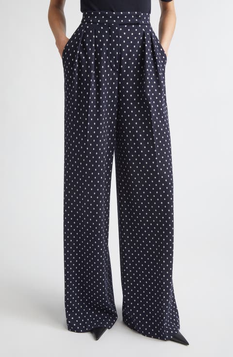 Pleated Dot Jacquard Knit Wide Leg Pants