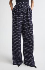 Max Mara Pleated Dot Jacquard Knit Wide Leg Pants