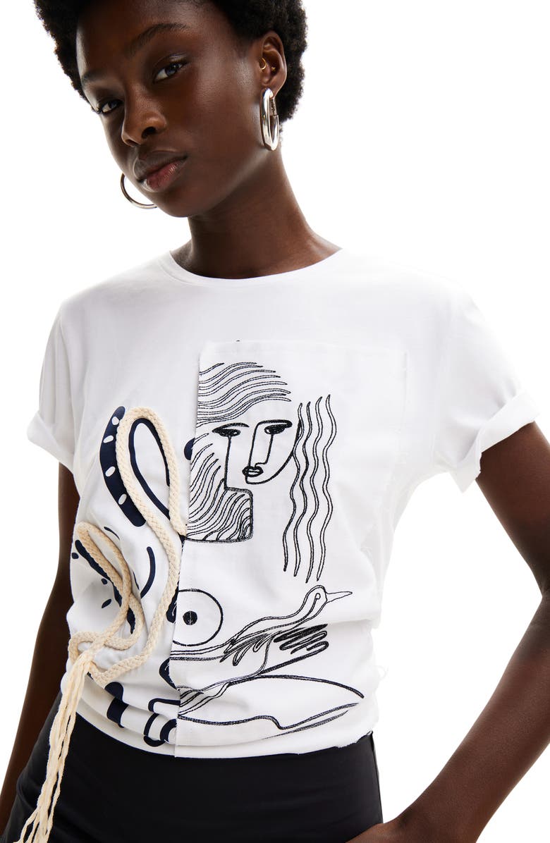 Desigual Tristan Embellished Cotton Graphic T-Shirt, Alternate, color, White