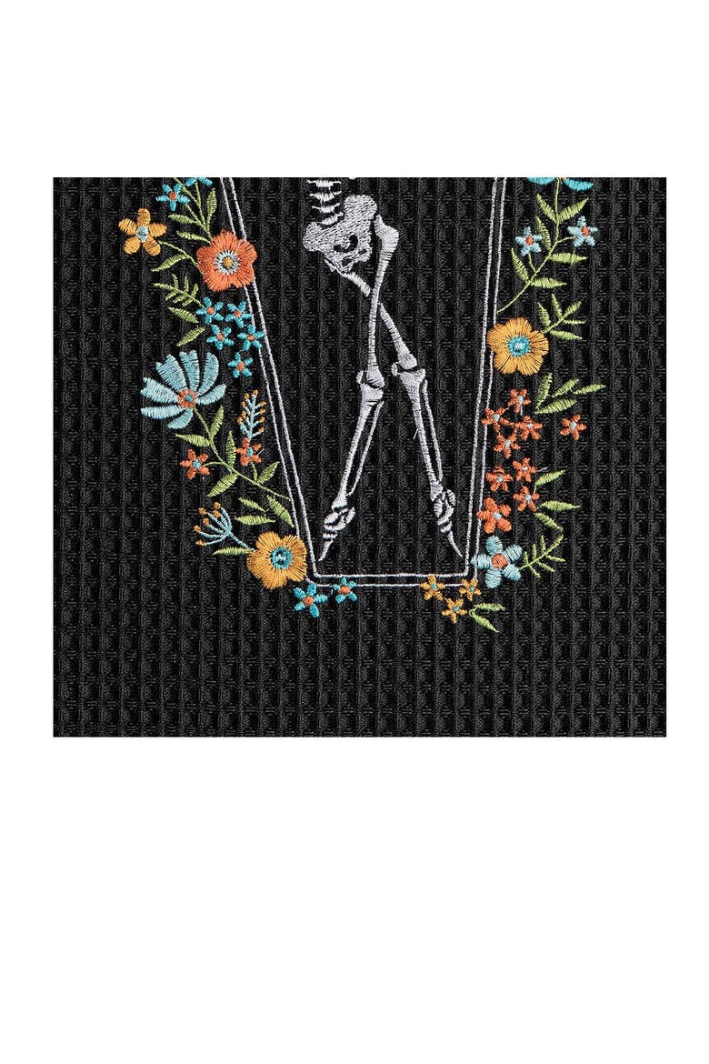 Halloween Dance Black Cotton Waffle Weave Dishtowel, Alternate, color, Black