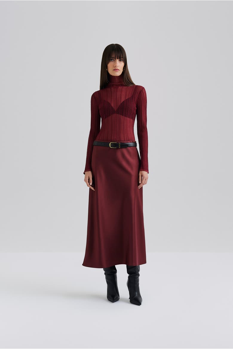 Aubree Satin Midi Skirt, Alternate, color, Wine