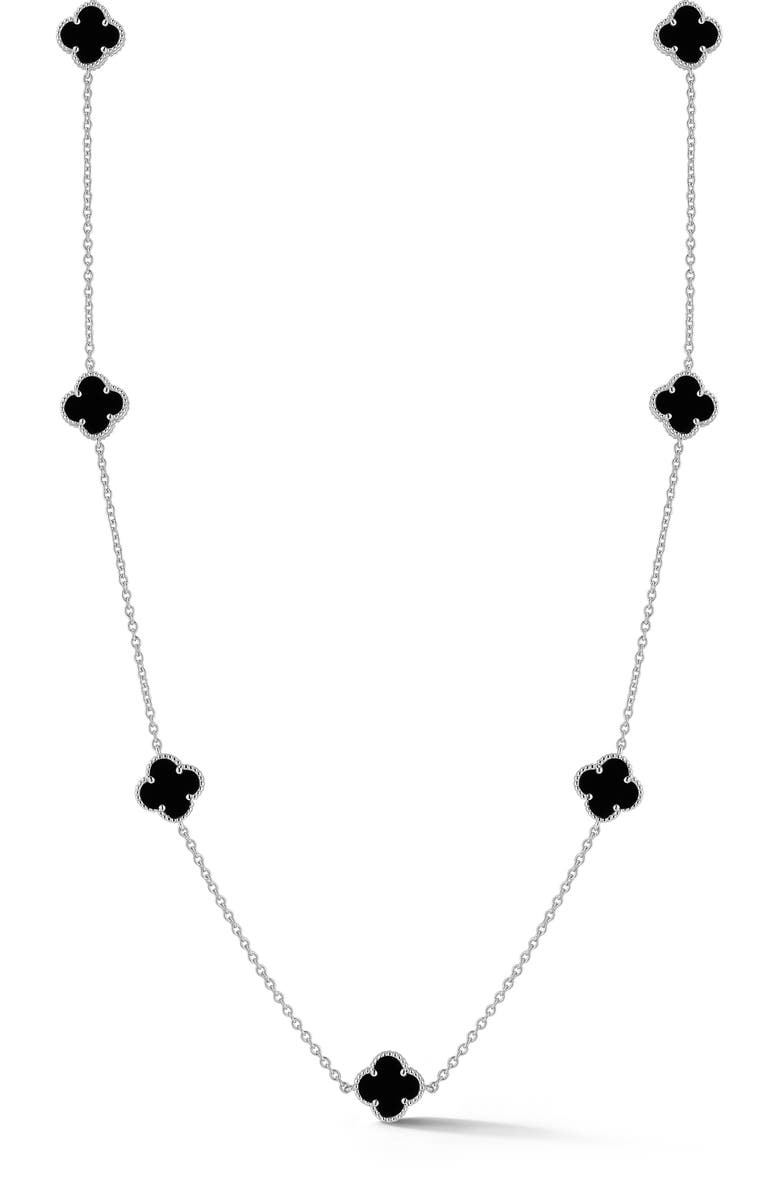 CHLOE AND MADISON Onyx Clover Station Necklace, Main, color, Silver
