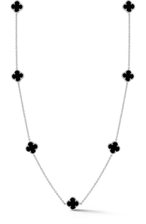 Onyx Clover Station Necklace