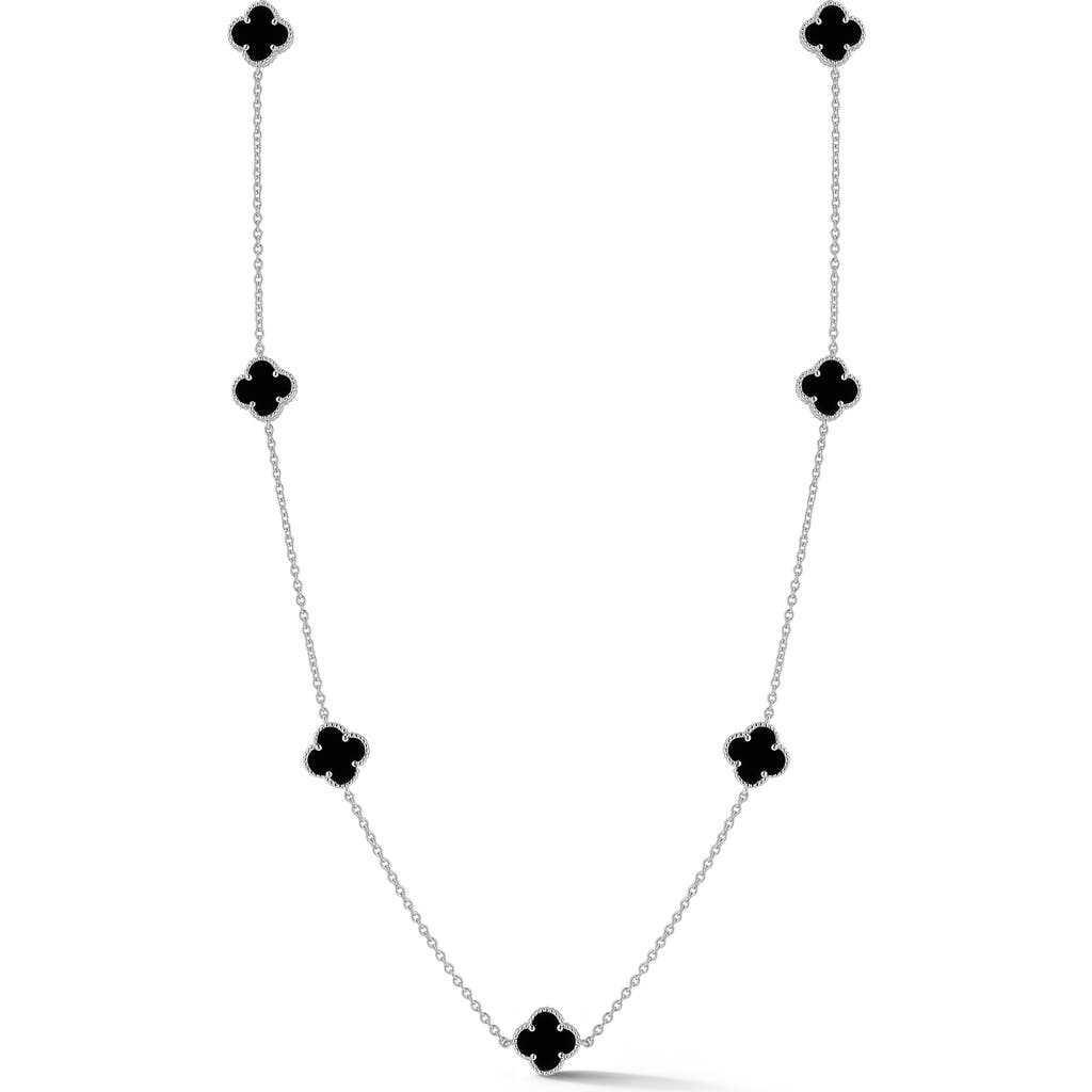 Chloe & Madison Chloe And Madison Onyx Clover Station Necklace In Silver