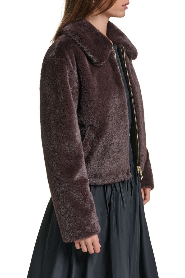 Bow Puller Faux Fur Jacket, Alternate, color, JAVA