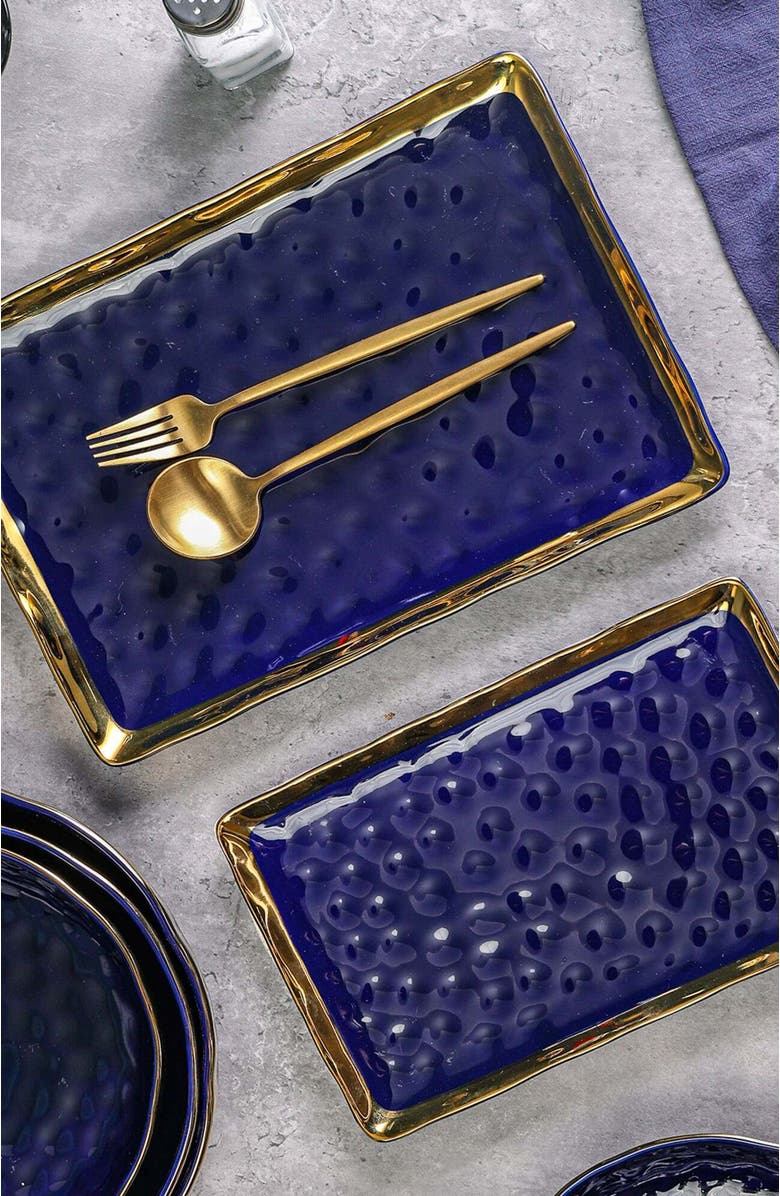 Stone Lain Florian Porcelain 2-Piece Serving Rectangular Plate Set, Alternate, color, Blue