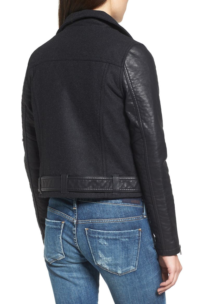Mixed Media Moto Jacket, Alternate, color, BLACK