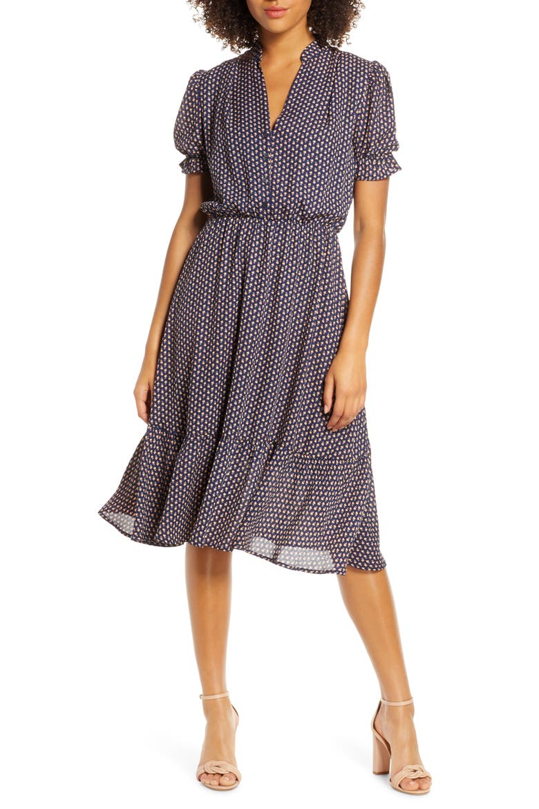 Puff Sleeve Midi Dress, Main, color, SOPHI