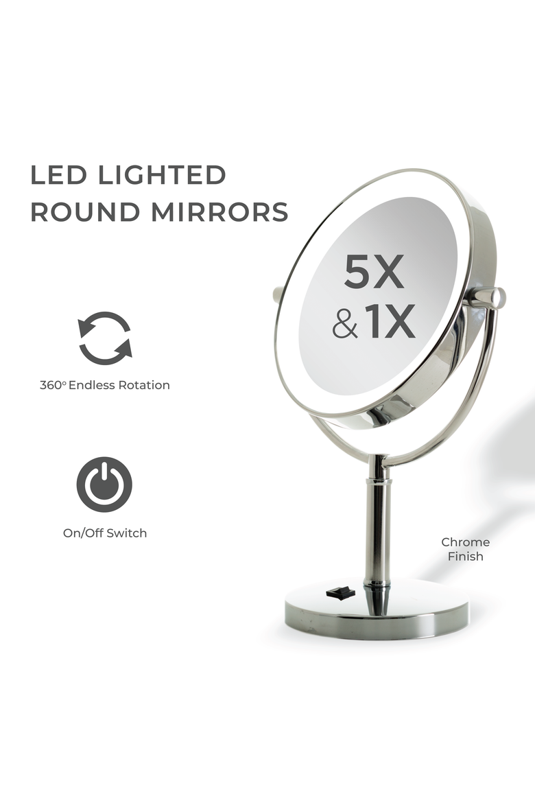 Laguna Lighted Makeup Mirror with 5X/1X Magnifications, Alternate, color, Chrome