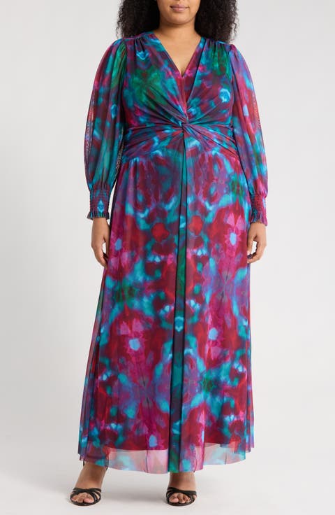 Twist Front Bishop Sleeve Maxi Dress (Plus)