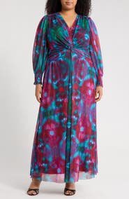 London Times Twist Front Bishop Sleeve Maxi Dress