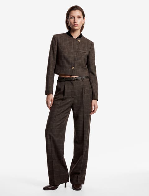 Straight Plaid Tailored Trousers With Belt
